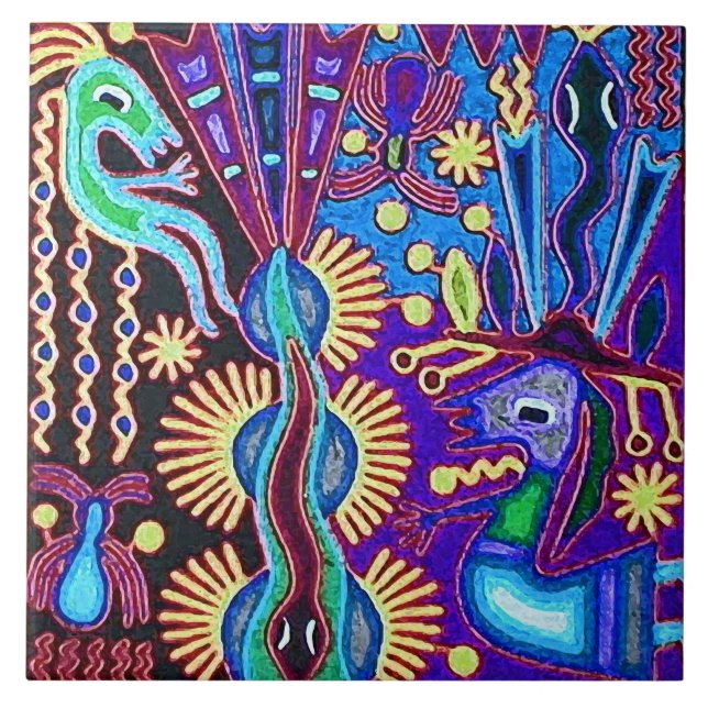 Oaxaca Mexico Mexican Mayan Tribal Art Boho Travel Ceramic Tile (Front)