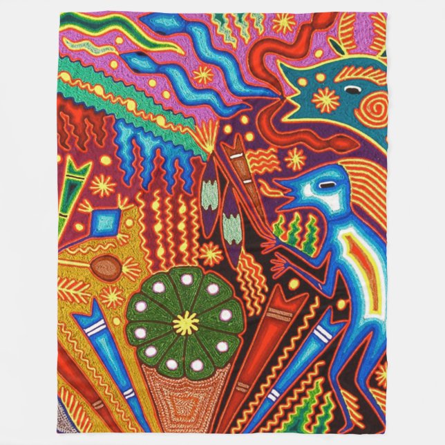 Oaxaca Mexico Mexican Mayan Tribal Art Boho Travel Fleece Blanket (Front)
