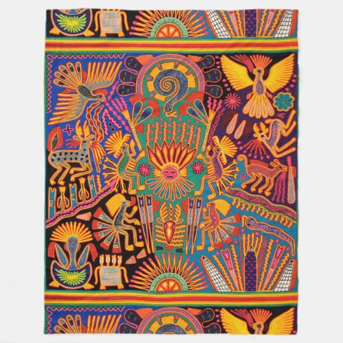 Oaxaca Mexico Mexican Mayan Tribal Art Boho Travel Fleece Blanket