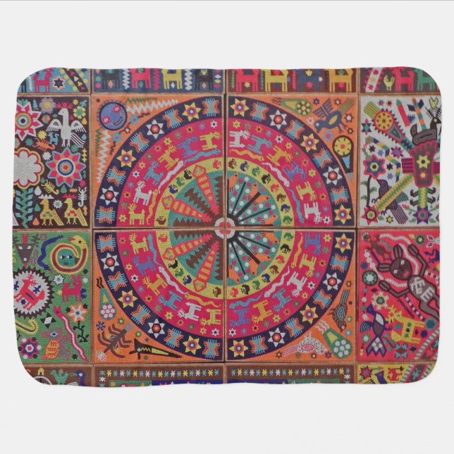 Oaxaca Mexico Mexican Mayan Tribal Art Boho Travel Stroller Blanket (Horizontal)