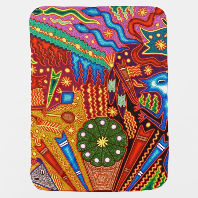 Oaxaca Mexico Mexican Mayan Tribal Art Boho Travel Swaddle Blanket (Front)