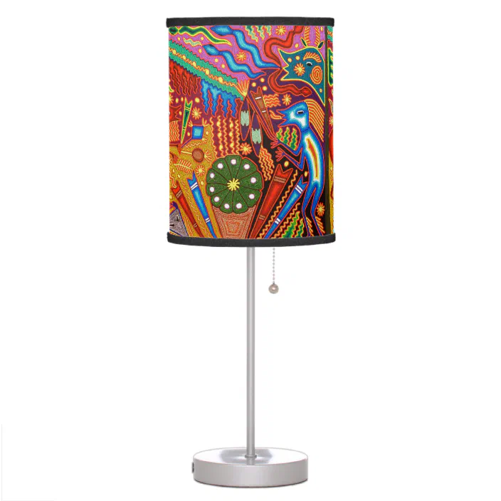 Otomi Embroidery Table Lamp Mexican Lampshade Embroidered lampshade Cylinder shape Tenango Ethnic Lamp Boho Style