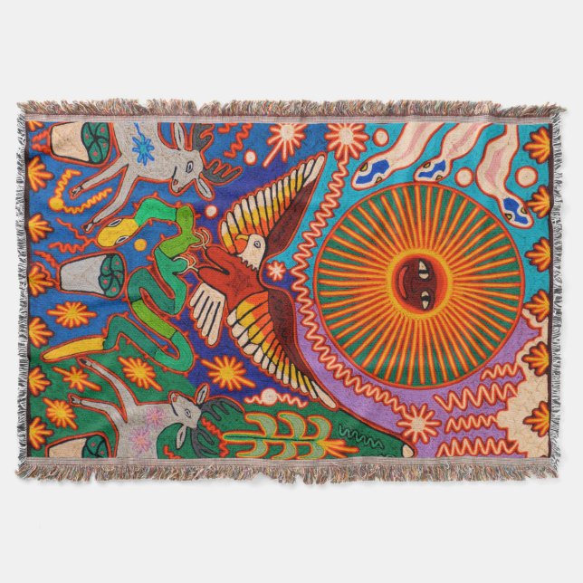 Oaxaca Mexico Mexican Mayan Tribal Art Boho Travel Throw Blanket (Front)