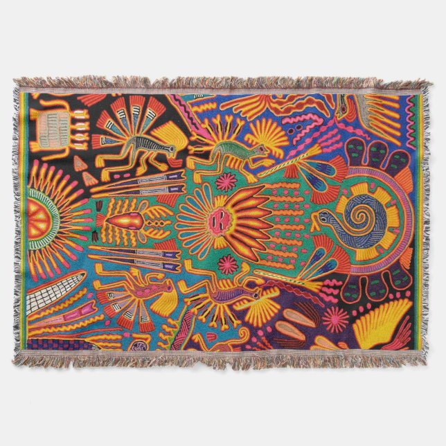 Oaxaca Mexico Mexican Mayan Tribal Art Boho Travel Throw Blanket (Front)