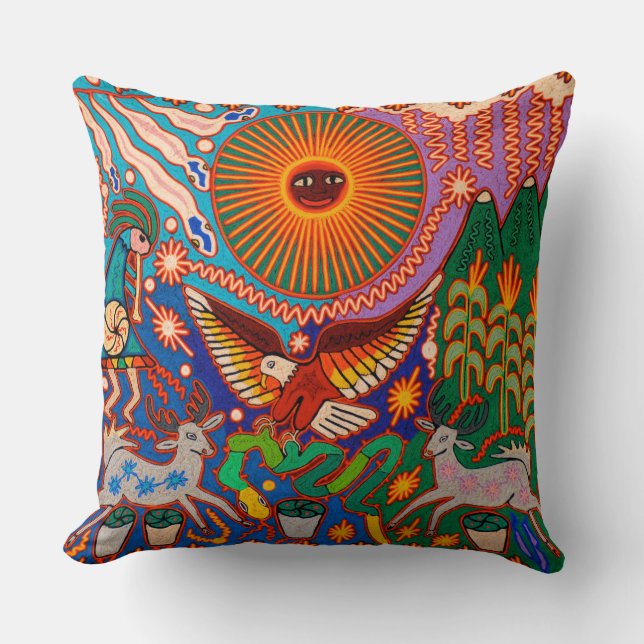 Oaxaca Mexico Mexican Mayan Tribal Art Boho Travel Throw Pillow (Front)