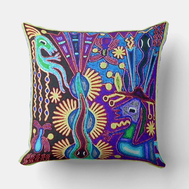 Oaxaca Mexico Mexican Mayan Tribal Art Boho Travel Throw Pillow (Front)