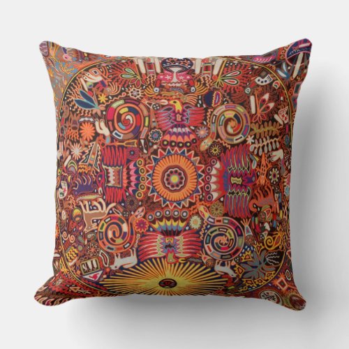 Oaxaca Mexico Mexican Mayan Tribal Art Boho Travel Throw Pillow