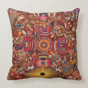 Oaxaca Mexico Mexican Mayan Tribal Art Boho Travel Throw Pillow