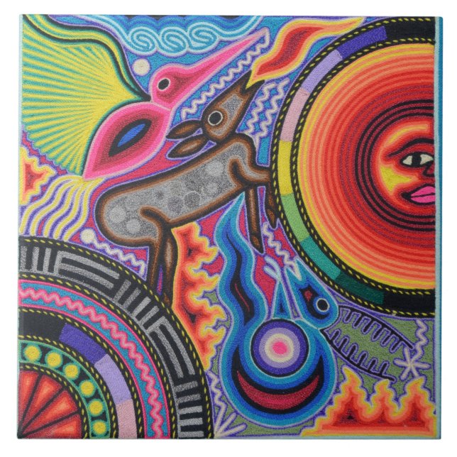 Oaxaca Mexico Mexican Mayan Tribal Art Boho Travel Tile (Front)