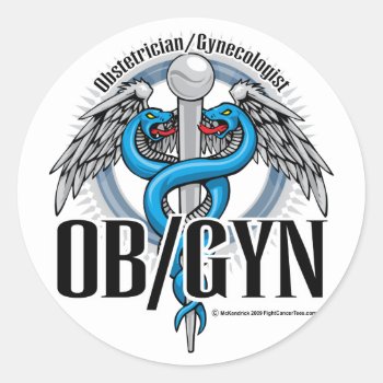 Ob/gyn Blue Caduceus Classic Round Sticker by fightcancertees at Zazzle