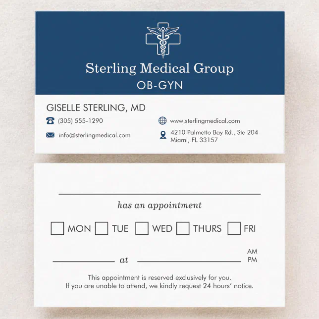 OB-GYN Doctor Office Appointment Business Card | Zazzle