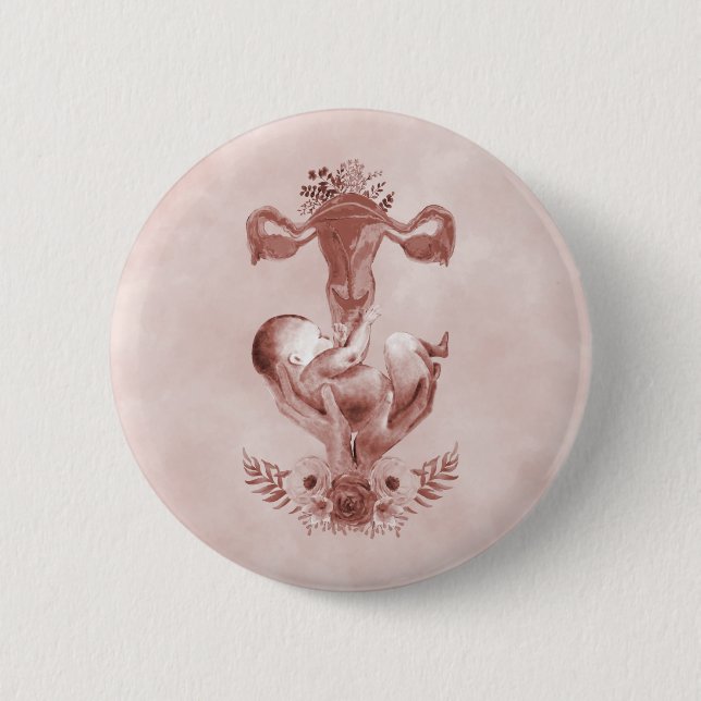Ob/Gyn Midwife Floral Childbirth Cervix Ovaries Button (Front)