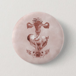 Ob/Gyn Midwife Floral Childbirth Cervix Ovaries Button