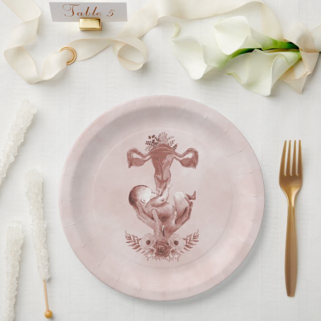 Ob/Gyn Midwife Floral Childbirth Cervix Ovaries Paper Plates (Wedding)