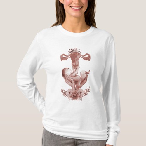ObGyn Midwife Floral Childbirth Cervix Ovaries T_Shirt