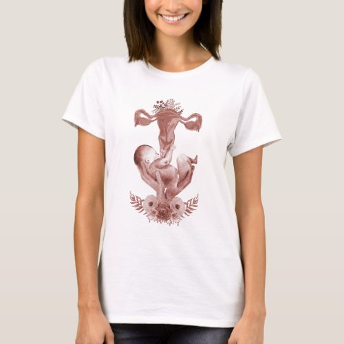 ObGyn Midwife Floral Childbirth Cervix Ovaries T_Shirt