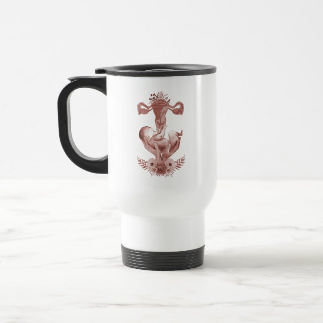Ob/Gyn Midwife Floral Childbirth Cervix Ovaries Travel Mug (Left)