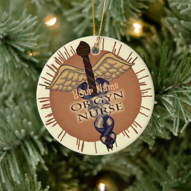OB Gyn Nurse Caduceus Ceramic Ornament (Tree)