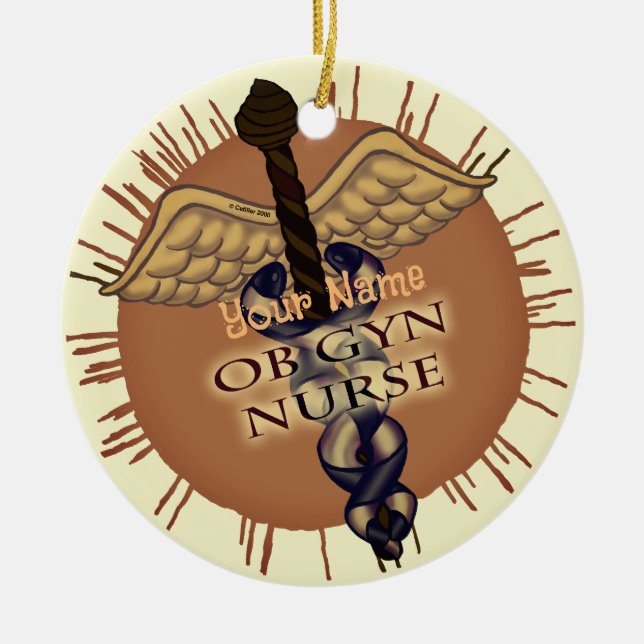 OB Gyn Nurse Caduceus Ceramic Ornament (Front)