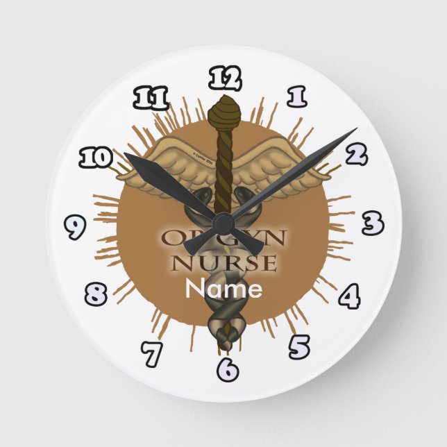 OB Gyn Nurse Caduceus Round Clock (Front)