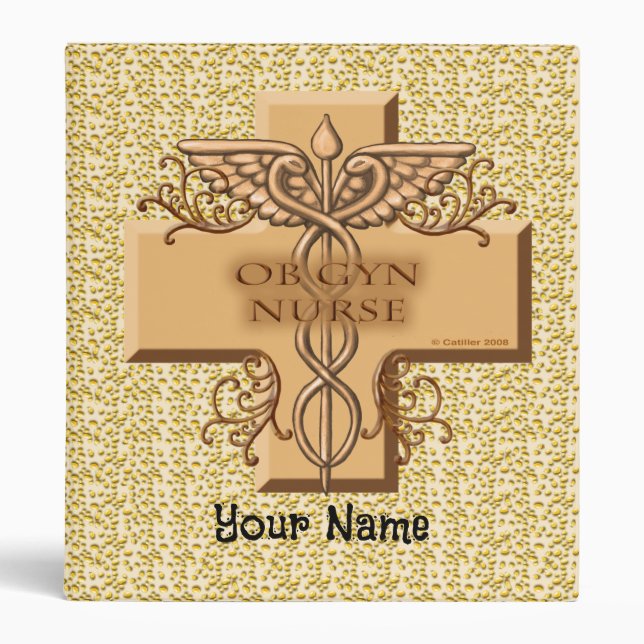 Ob Gyn Nurse cross Caduceus 3 Ring Binder (Front)