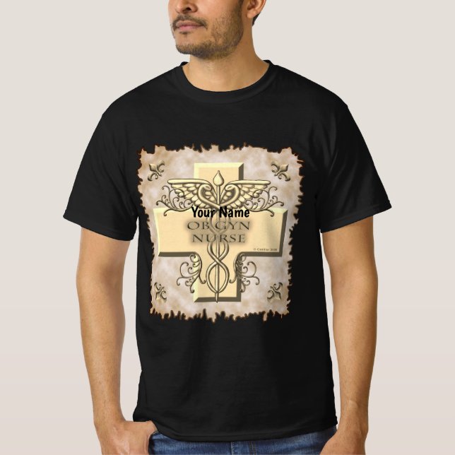 Ob Gyn Nurse cross Caduceus T-Shirt (Front)