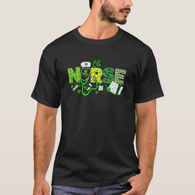 Ob Nurse St Patricks Day Love Stethoscope Rn Nurse T-Shirt (Front)