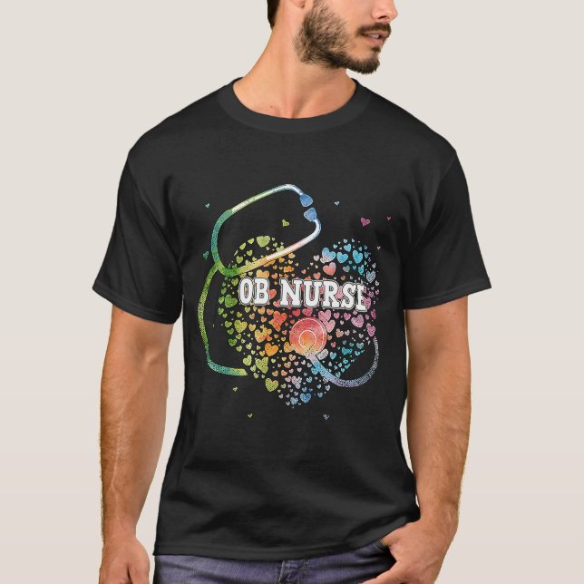 Ob Nurse Watercol Love Heart Stethoscope RN Nurse' T-Shirt (Front)