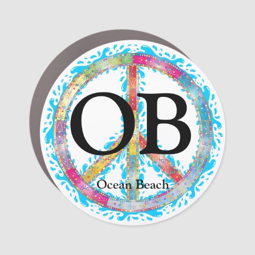 OB Ocean Beach California Peace Sign Car Magnet