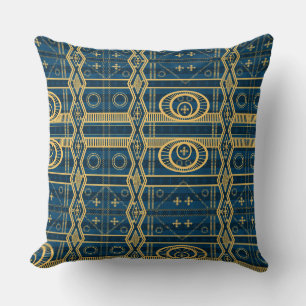 Oba’s Jewel: Mali Indigo and Gold Throw Pillow 