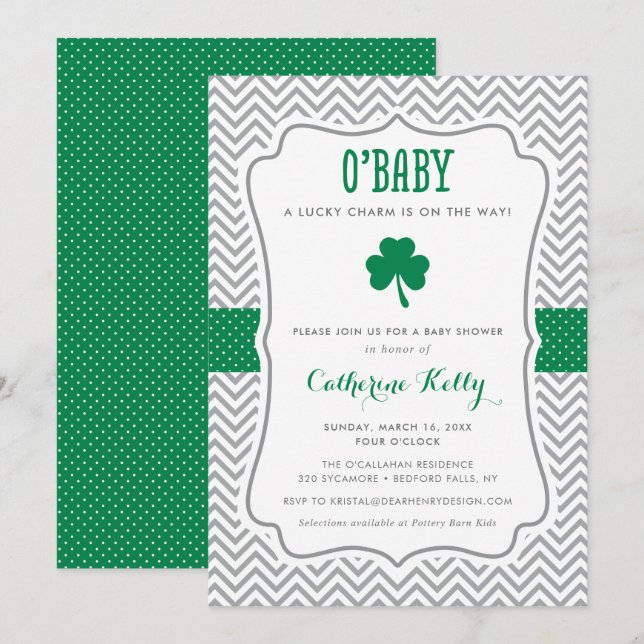 O'Baby Lucky Charm Shamrock Baby Shower Invitation (Front/Back)