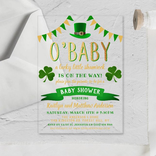 O'Baby St. Patrick's Day Baby Shower Acrylic Invitations (Creator Uploaded)