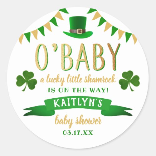 OBaby St Patricks Day Baby Shower Classic Round Sticker