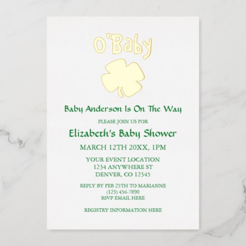 OBaby St Patricks Day Baby Shower Foil Invitation