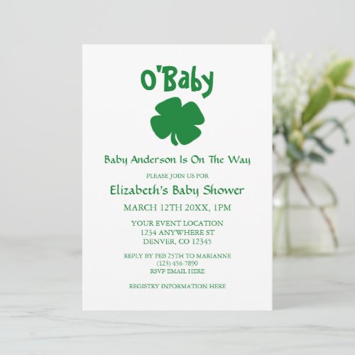 OBaby St Patricks Day Baby Shower Invitation