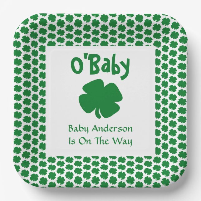 O'Baby St Patrick's Day Baby Shower Paper Plates (Front)