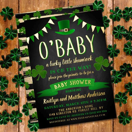 OBaby St Patricks Day Baby Shower Real Foil Invitation