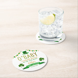 O'Baby St. Patrick's Day Baby Shower Round Paper Coaster