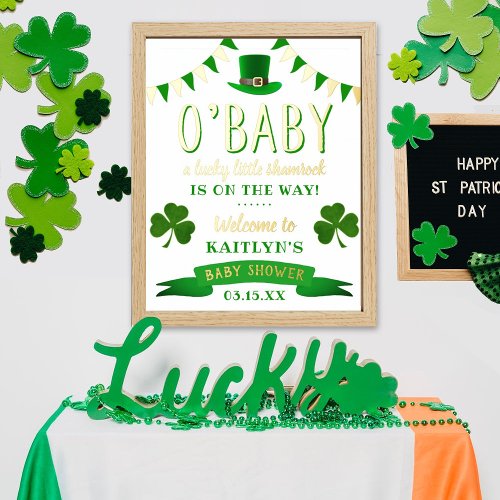 OBaby St Patricks Day Baby Shower Welcome Foil Prints