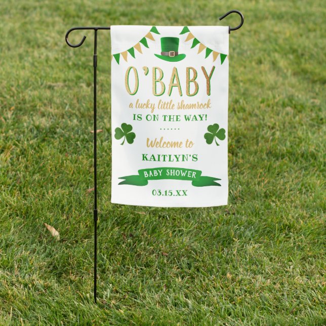 O'Baby St. Patrick's Day Baby Shower Welcome Garden Flag (In SItu)