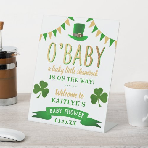 OBaby St Patricks Day Baby Shower Welcome Pedestal Sign