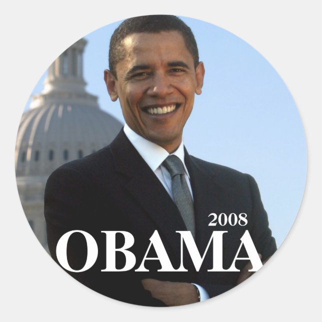 OBAMA, 2008 CLASSIC ROUND STICKER (Front)