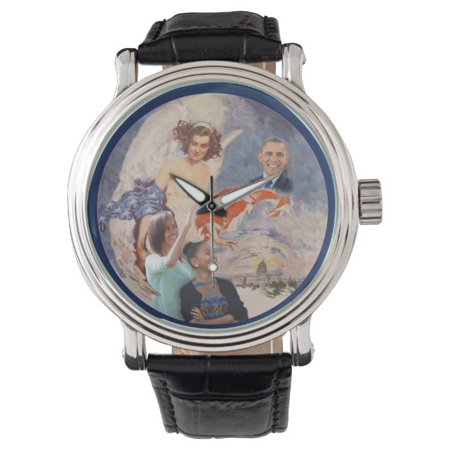 Obama and daughters watch (Front)
