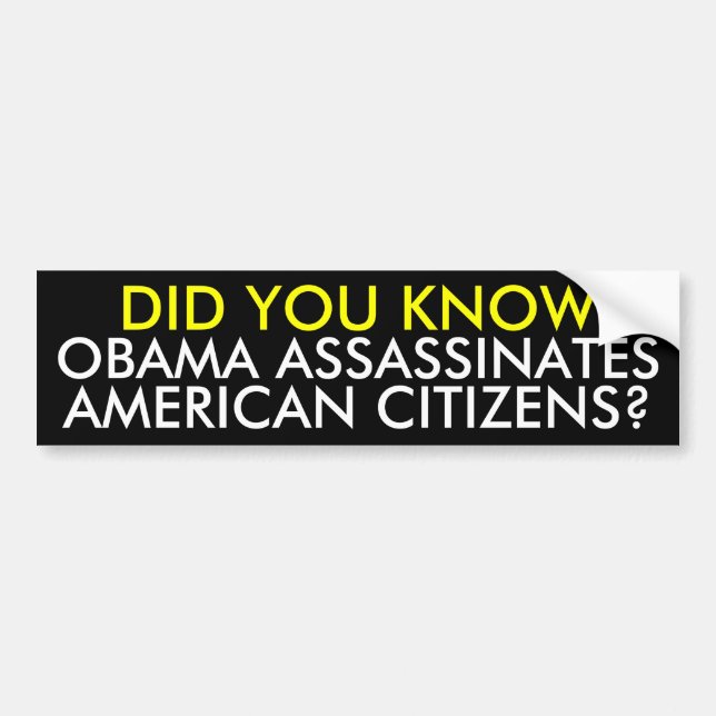 OBAMA ASSASSINATES, AMERICAN CITIZENS?, DID YOU... BUMPER STICKER (Front)