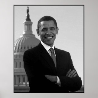 Obama At The Capitol Building -- Black & White Poster