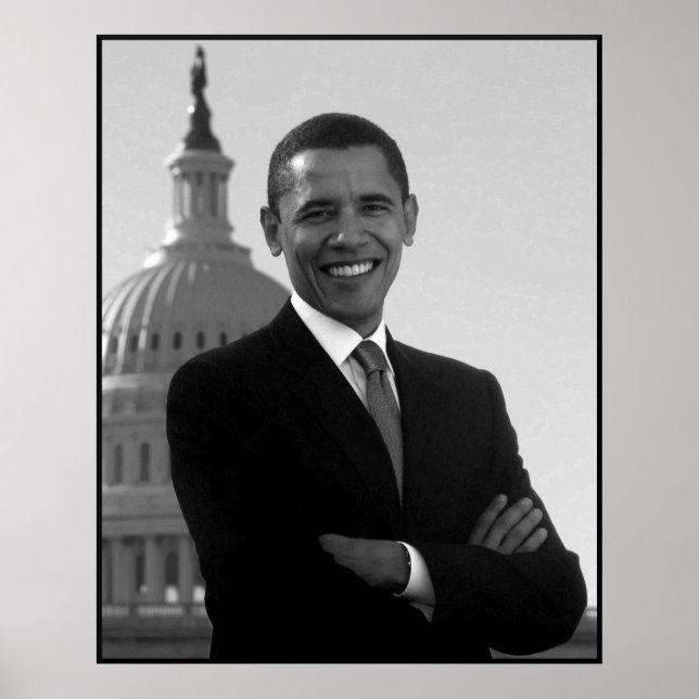 Obama At The Capitol Building -- Black & White Poster (Front)