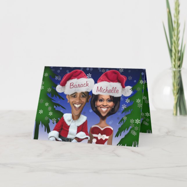 Obama Barack and Michelle Obama Caricature Holiday Card (Front)