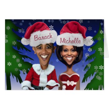 Obama Barack and Michelle Obama Caricature Holiday Card 