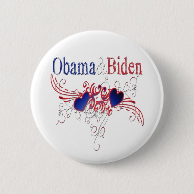 Obama Biden 2008 Patriotic Hearts Button (Front)