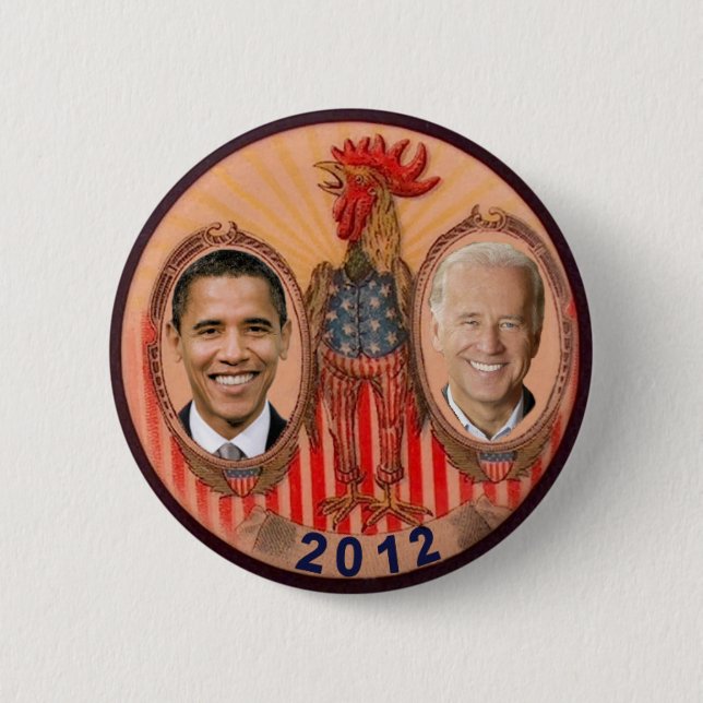 Obama Biden 2012 Rooster Button (Front)